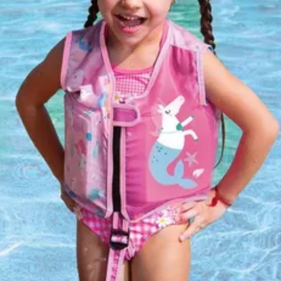 Swim Vest Kids Step 2 Pink Mermaid Unicorn First Paddle Life Jacket Zip Front - Picture 2 of 2